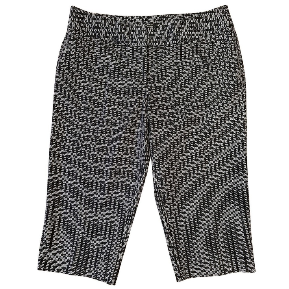 Worthington Geometric Print Modern Fit Women's Mid Rise Capri Sz 12 Black‎ White